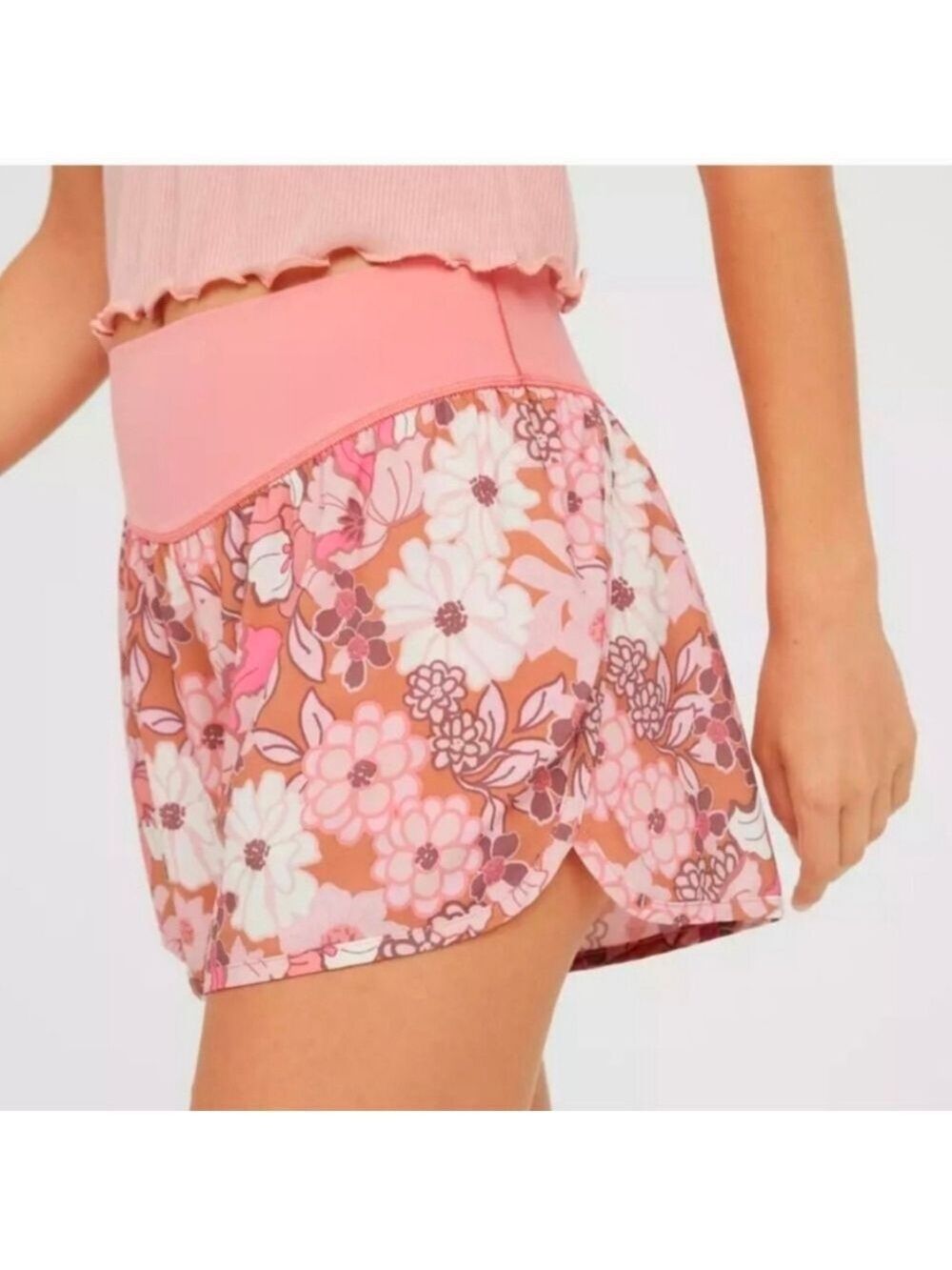 Aerie Offline 2 In 1 Pink Floral Shorts Size Large